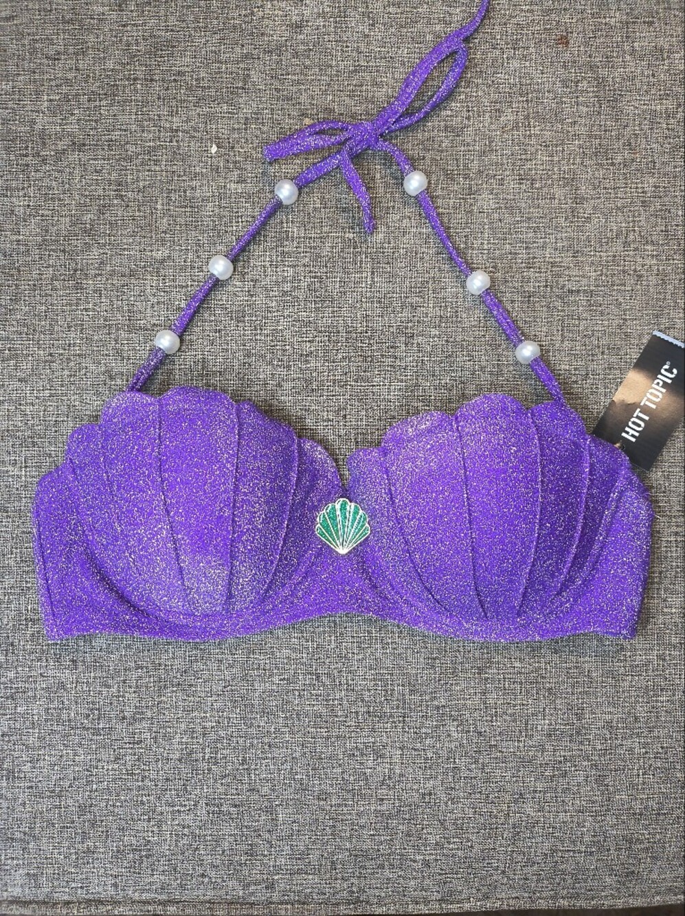 Hot Topic Purple Glitter Seashell Halter Top with Pearl Detail